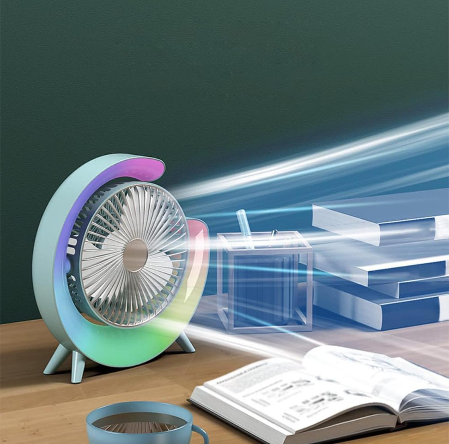 VENTILADOR PORTÁTIL GIRATORIO CON LUZ MULTICOLOR - 4