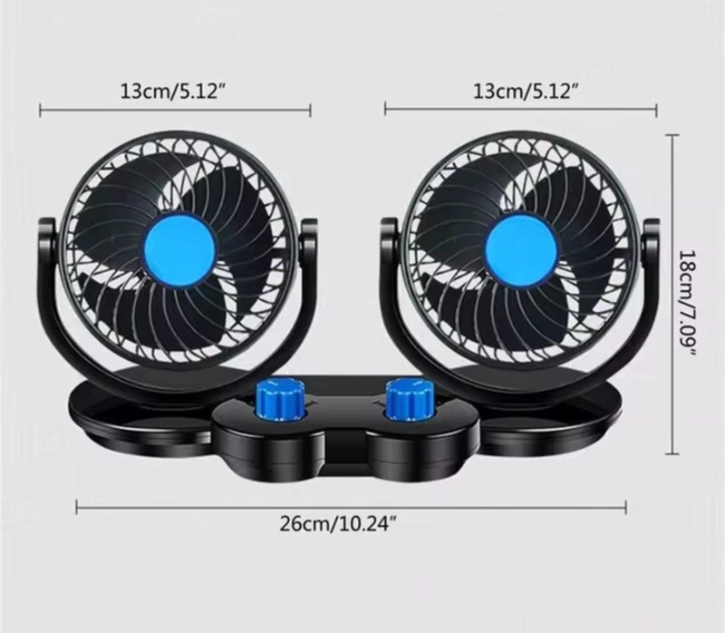 VENTILADOR DOBLE PARA AUTO 12V VENTILADOR GIRATORIO - 3