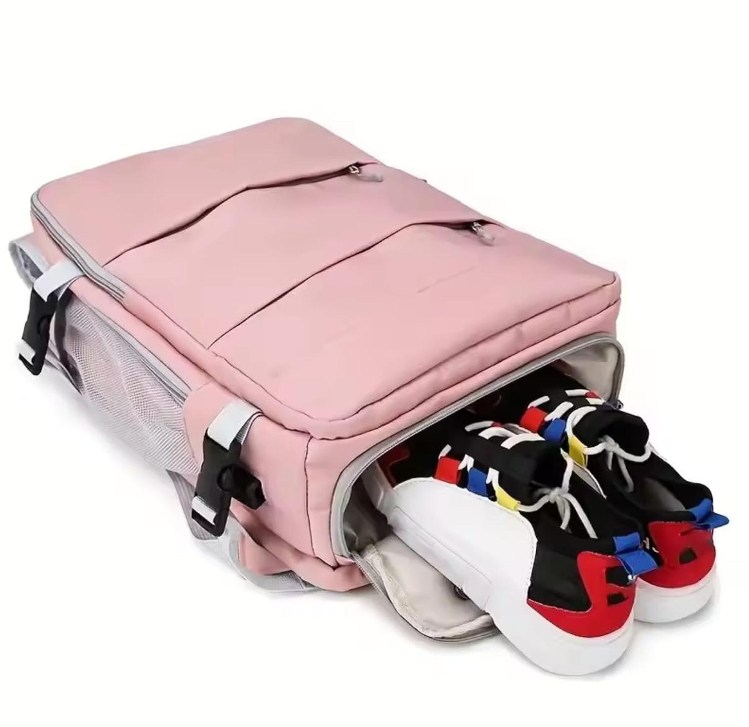 MOCHILA PARA VIAJE MULTIFUNCIONAL CON ESPACIO PARA ZAPATOS ROSA - 3