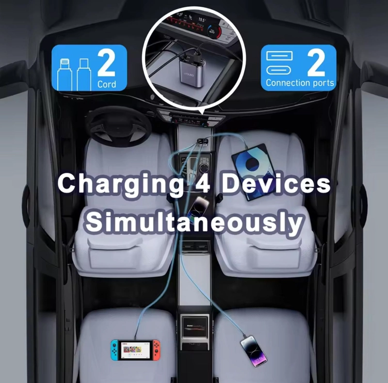 CARGADOR AUTO USB 4 EN 1 CON CABLES RETRACTIL - 4