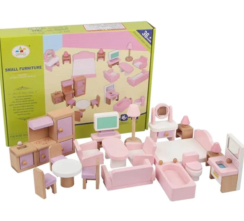 MINI SET DE MUEBLES DE MADERA PARA MUÑECAS 22 PIEZAS - 1