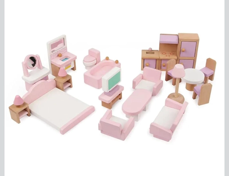 MINI SET DE MUEBLES DE MADERA PARA MUÑECAS 22 PIEZAS - 2