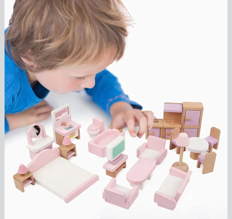 MINI SET DE MUEBLES DE MADERA PARA MUÑECAS 22 PIEZAS - 3