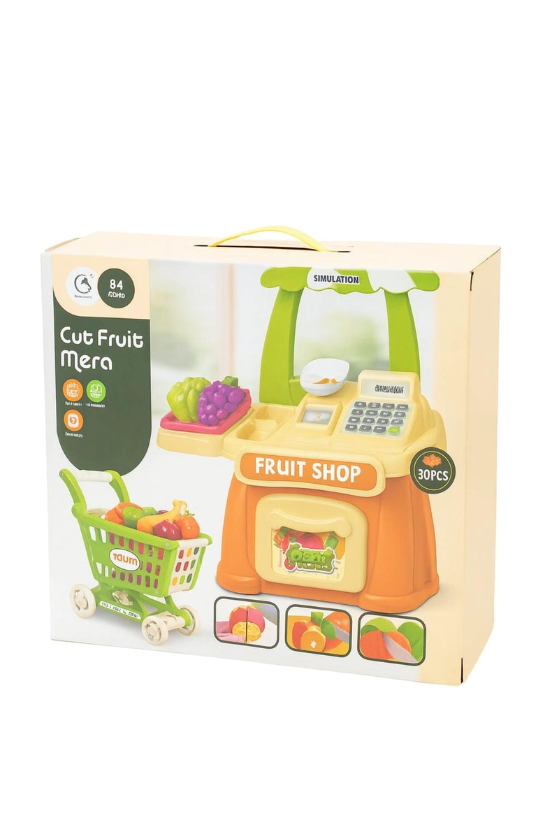 PUESTO DE FRUTAS DE JUGUETE CON CARRITO 30 PIEZAS