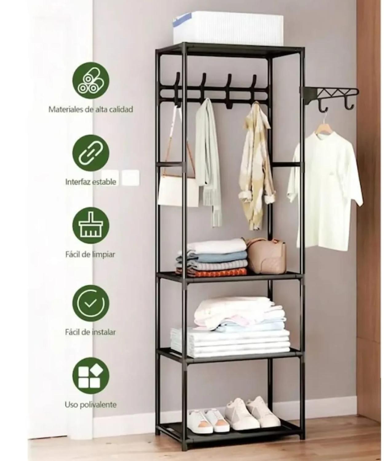 CLOSET ORGANIZADOR DE ROPA CON ESTANTES PERCHERO METALICO - 5