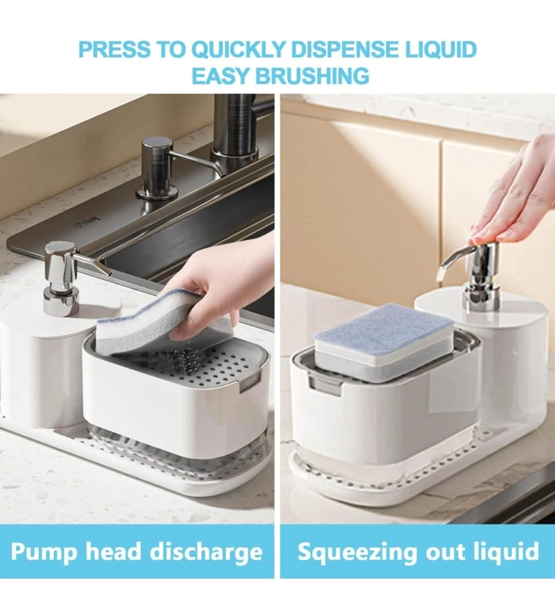 DISPENSADOR DE JABON CON PORTA ESPONJA DESMONTABLE - 2