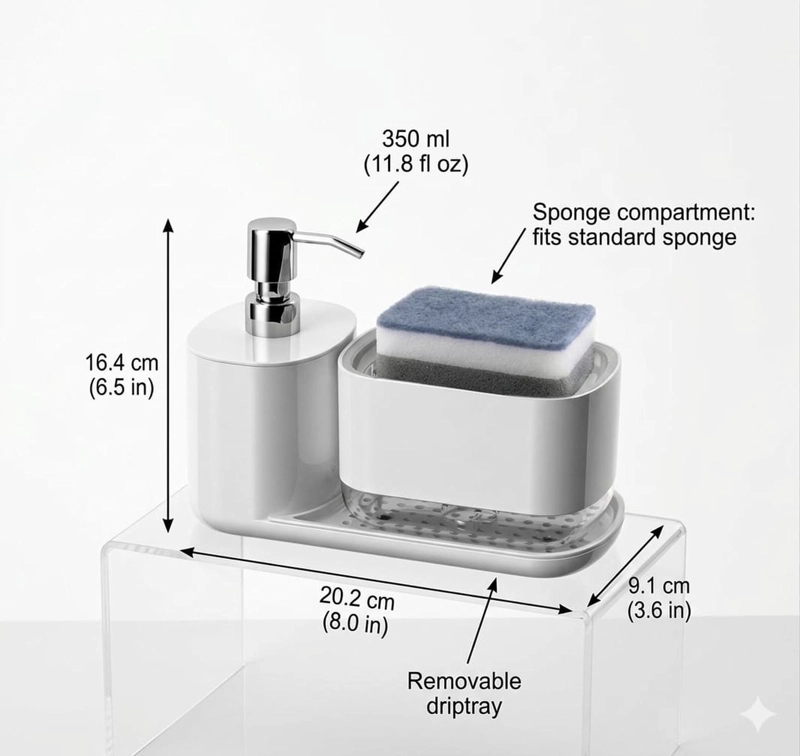 DISPENSADOR DE JABON CON PORTA ESPONJA DESMONTABLE - 4