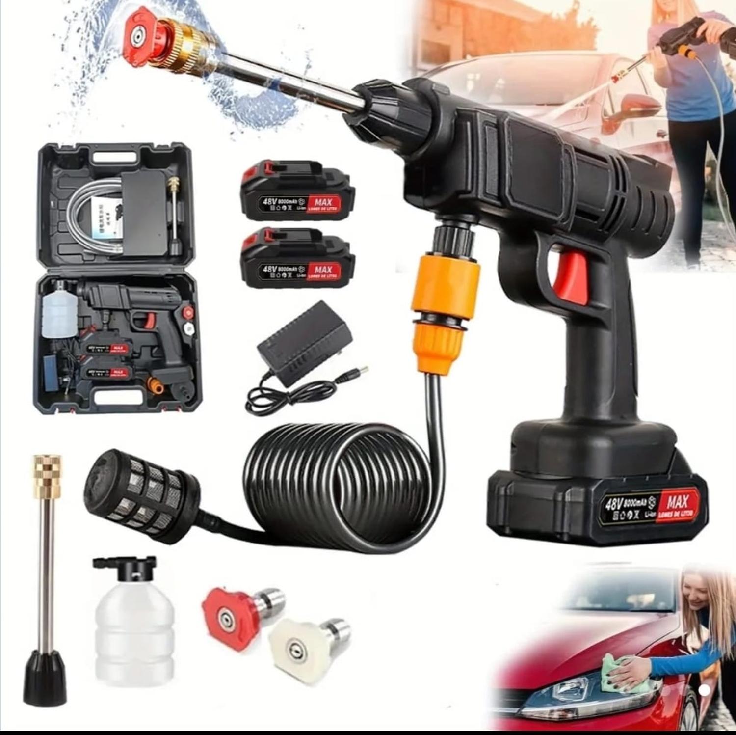 HIDROLAVADORA PORTATIL INALAMBRICA 48V POTENCIA RECARGABLE + 2 BATERIAS Y ACCESORIOS - 1