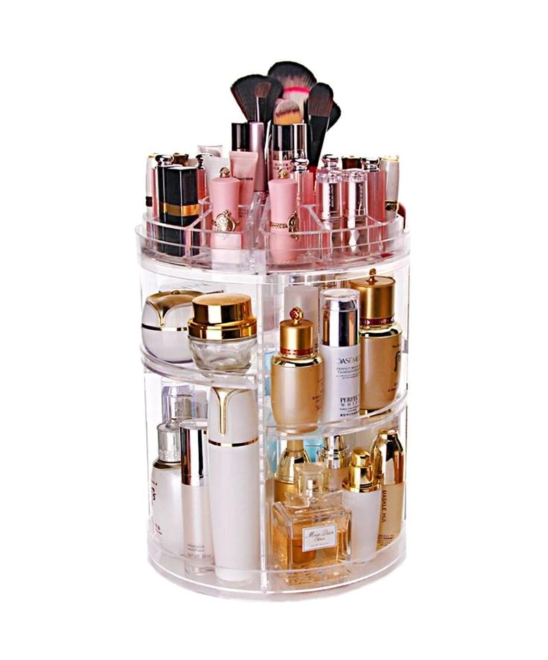 ORGANIZADOR DE MAQUILLAJE GIRATORIO 360º ACRILICO TRANSPARENTE AJUSTABLE - 1