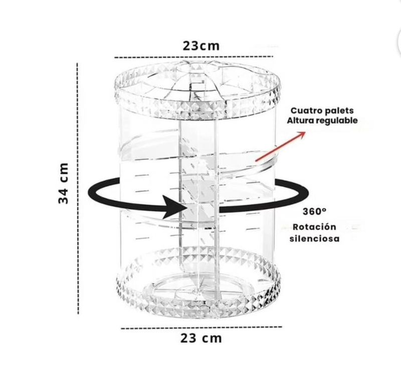 ORGANIZADOR DE MAQUILLAJE GIRATORIO 360º ACRILICO TRANSPARENTE AJUSTABLE - 2