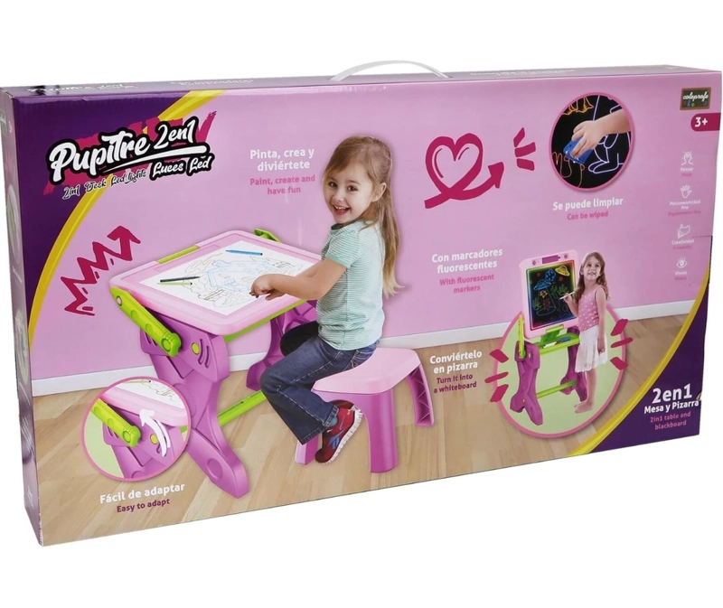 ESCRITORIO INFANTIL 2 EN 1 CON PIZARRA MAGICA + SILLA PARA NIÑOS - 3