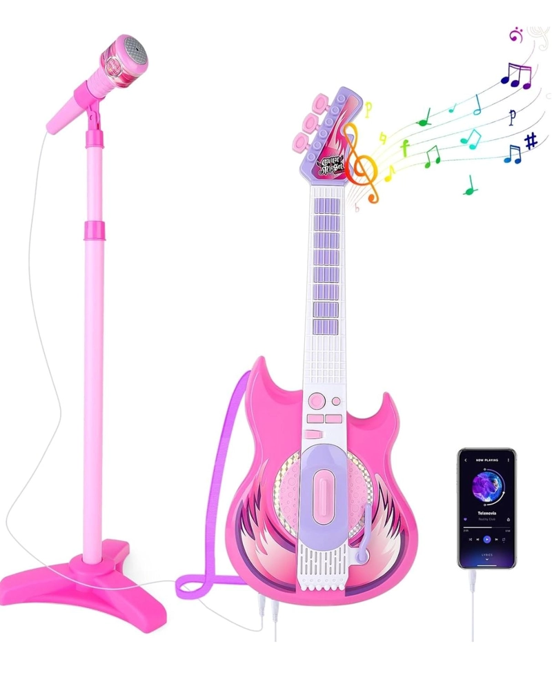 KIT MUSICAL PARA NIÑOS GUITARRA MICROFONO Y ENTRADA PARA CELULAR KARAOKE INFANTIL - 1