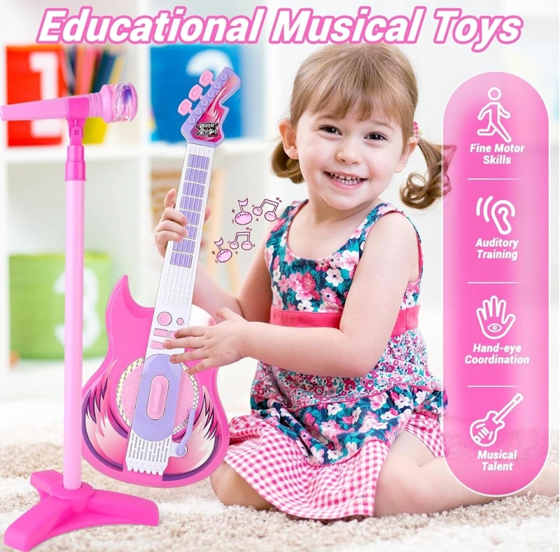 KIT MUSICAL PARA NIÑOS GUITARRA MICROFONO Y ENTRADA PARA CELULAR KARAOKE INFANTIL - 2