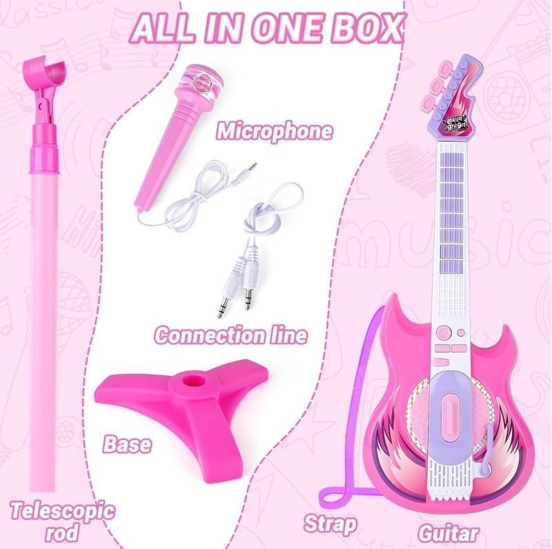 KIT MUSICAL PARA NIÑOS GUITARRA MICROFONO Y ENTRADA PARA CELULAR KARAOKE INFANTIL - 3