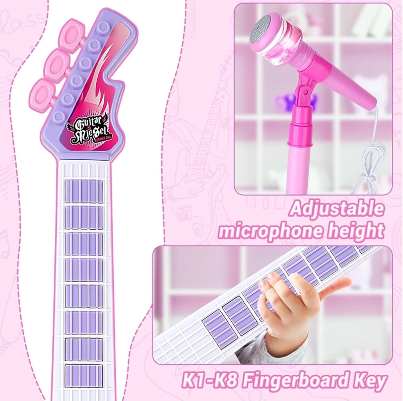 KIT MUSICAL PARA NIÑOS GUITARRA MICROFONO Y ENTRADA PARA CELULAR KARAOKE INFANTIL - 4