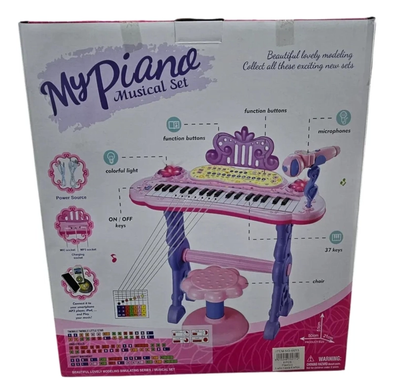 TECLADO PIANO MUSICAL CON MICROFONO Y SILLA PARA NIÑOS CON LUCES Y SONIDO - 5