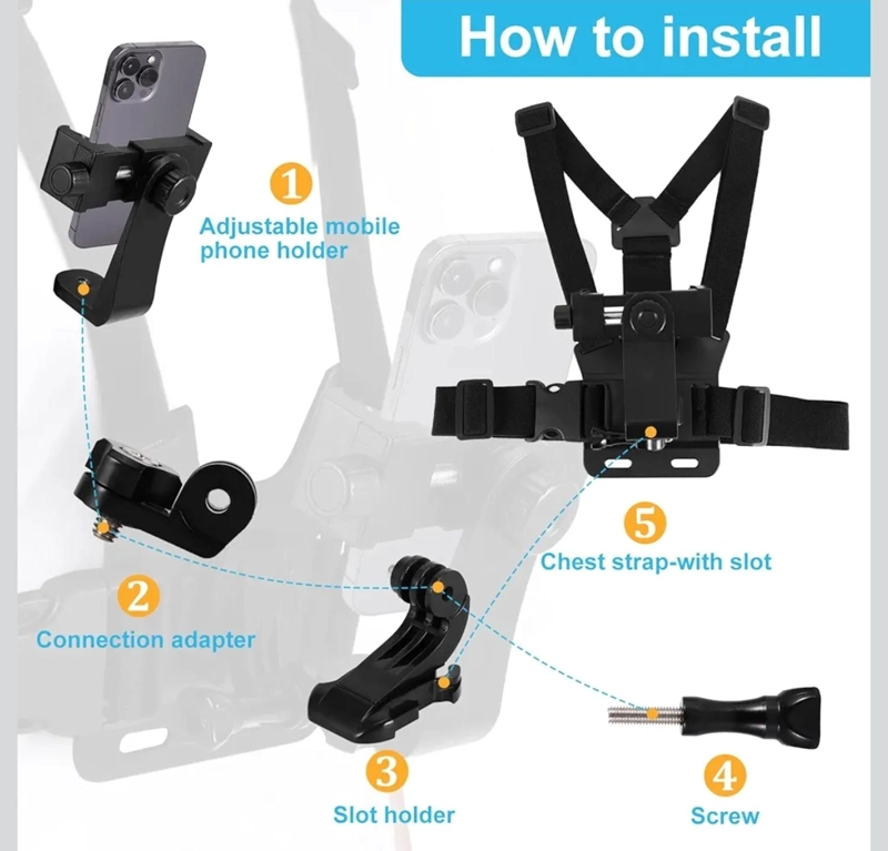 SOPORTE AJUSTABLE DE PECHO PARA CELULAR GRABACION DE VIDEO - 4