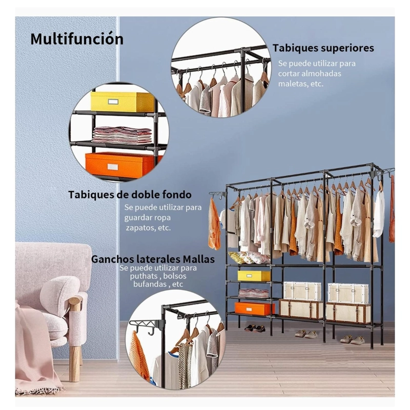 CLOSET ORGANIZADOR ARMABLE PREMIUM ROPERO METALICO CON ESTANTES - 4