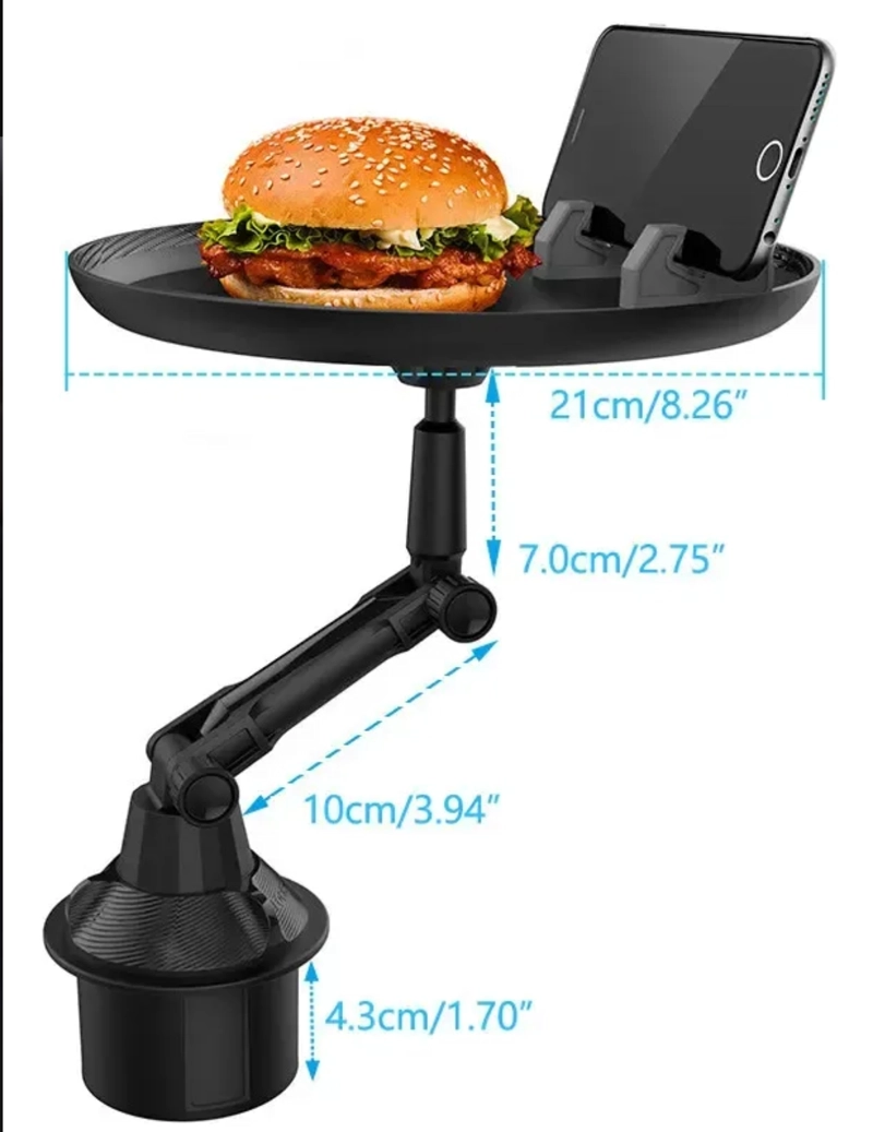 BANDEJA MESA PARA AUTO PORTA VASOS ADAPTABLE CELULAR 360 GRADOS - 5