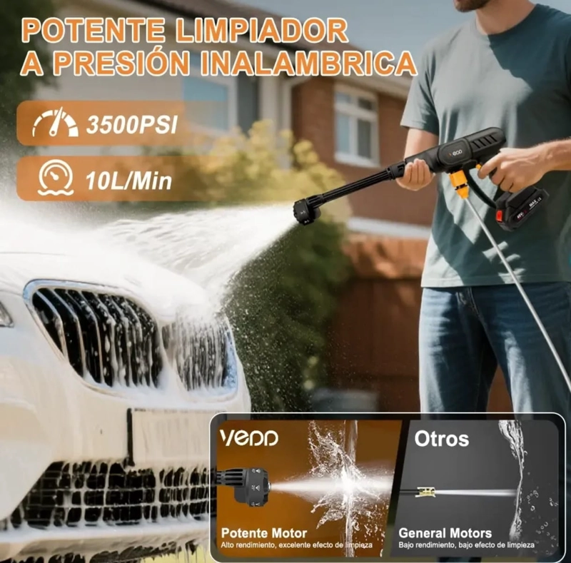 HIDROLAVADORA INALAMBRICA PORTATIL DE ALTA PRESION CON 2 BATERIAS DE 48V BOQUILLA MULTIFUNCIONAL - 2