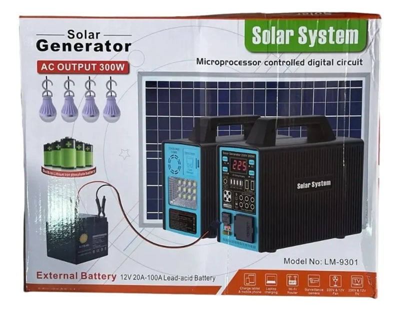 KIT GENERADOR SOLAR PORTATIL 300W  ESTACION DE ENERGIA CON PANEL BATERIA DE LITIO Y 4 AMPOLLETAS - 9