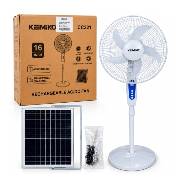 VENTILADOR SOLAR DE PEDESTAL RECARGABLE 16 PULGADAS CON PANEL SOLAR 16W 3 VELOCIDADES - 2
