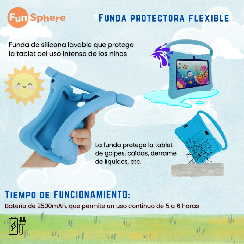 TABLET PARA NIÑOS 7' CON FUNDA DE SILICONA WIFI PLAYSTORE 2G-32G CONTROL PARENTAL FUN SPHERE - 7