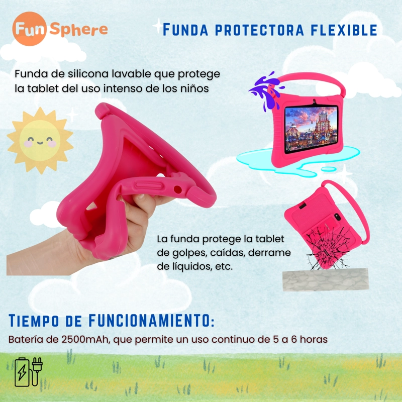 TABLET PARA NIÑOS 7' CON FUNDA DE SILICONA WIFI PLAYSTORE 2G-32G CONTROL PARENTAL FUN SPHERE - 7