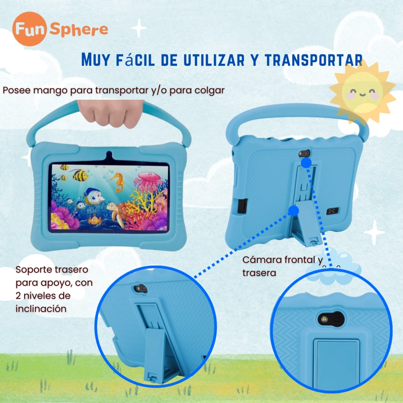 TABLET PARA NIÑOS 7' CON FUNDA DE SILICONA WIFI PLAYSTORE 2G-32G CONTROL PARENTAL FUN SPHERE - 9