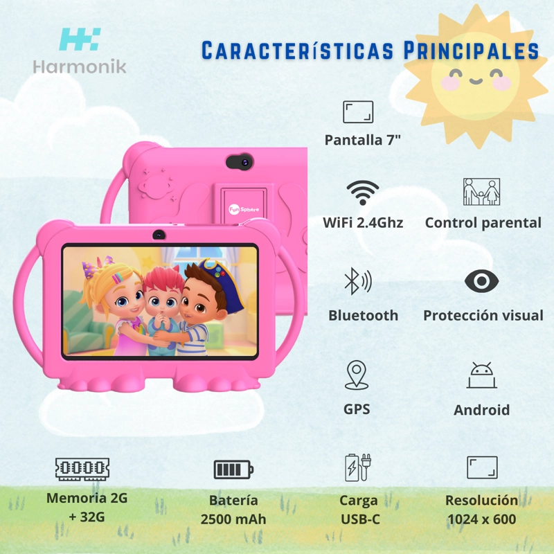 TABLET PARA NIÑOS 7 2G-32G CONTROL PARENTAL WIFI PLAYSTORE Y FUNDA PROTECTORA AZUL - 2