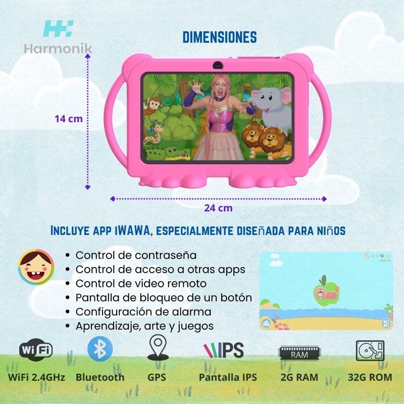 TABLET PARA NIÑOS 7 2G-32G CONTROL PARENTAL WIFI PLAYSTORE Y FUNDA PROTECTORA AZUL - 5