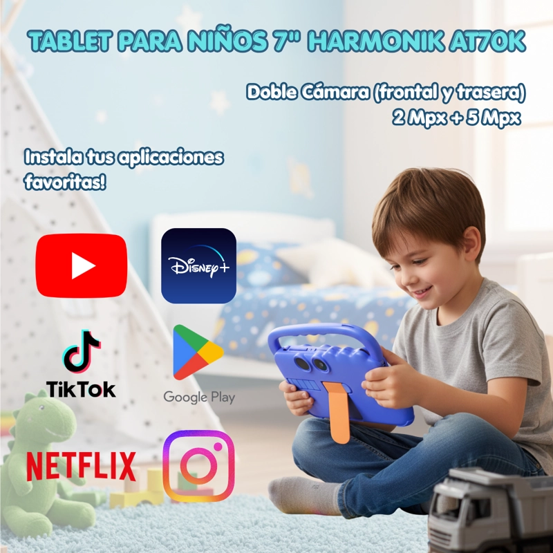 TABLET PARA NIÑOS 7 PULGADAS 2G-32G CONTROL PARENTAL WIFI PLAYSTORE AT70K AZUL - 2