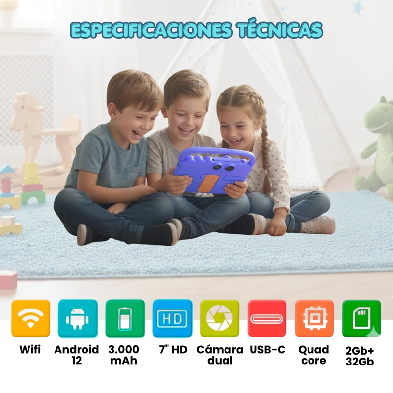 TABLET PARA NIÑOS 7 PULGADAS 2G-32G CONTROL PARENTAL WIFI PLAYSTORE AT70K AZUL - 5