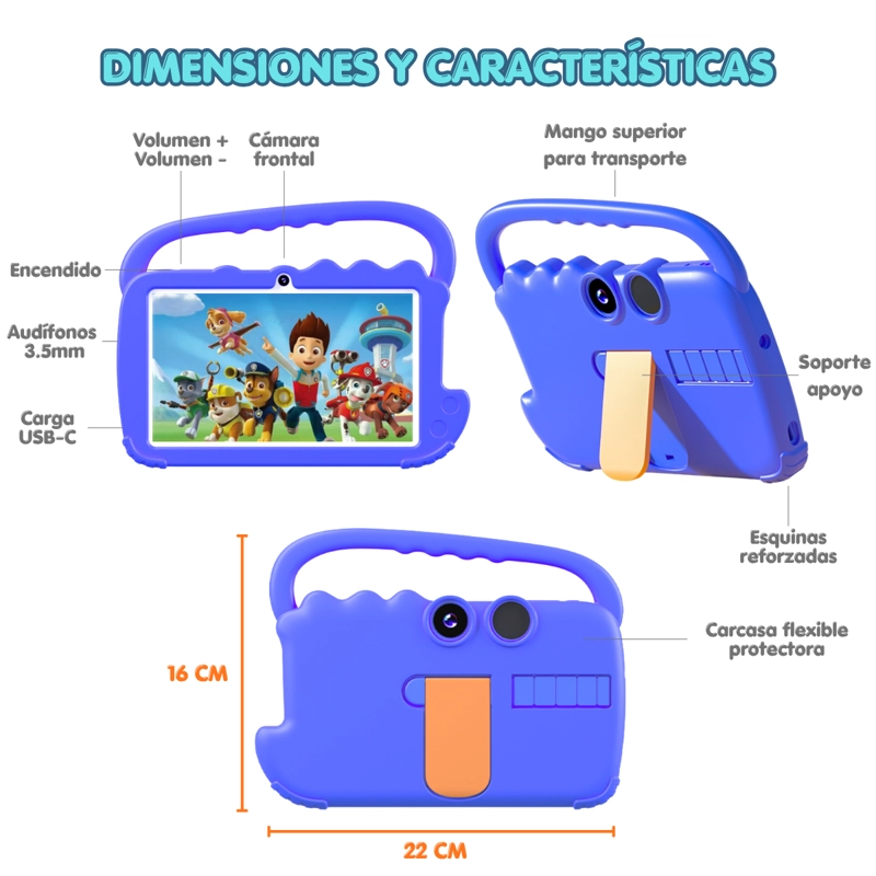 TABLET PARA NIÑOS 7 PULGADAS 2G-32G CONTROL PARENTAL WIFI PLAYSTORE AT70K AZUL - 6