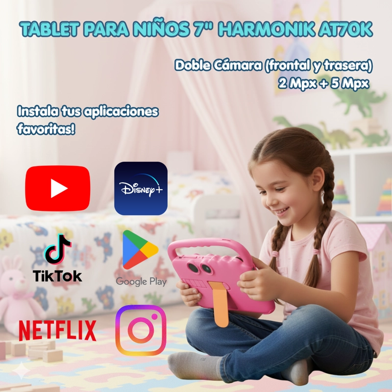 TABLET PARA NIÑOS 7 PULGADAS 2G-32G CONTROL PARENTAL WIFI PLAYSTORE AT70K ROSA - 2