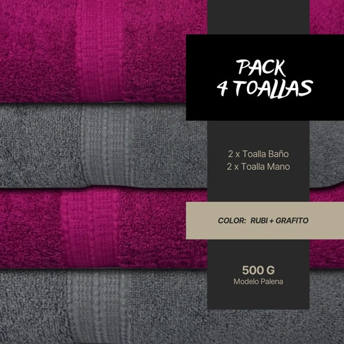 PACK 4 TOALLAS CHITECO 100 ALGOD N 500G BA O MANOS COLORES RUBI Y GRAFITO - 2