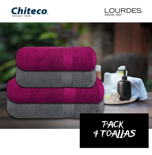 PACK 4 TOALLAS CHITECO 100 ALGOD N 500G BA O MANOS COLORES RUBI Y GRAFITO - 8