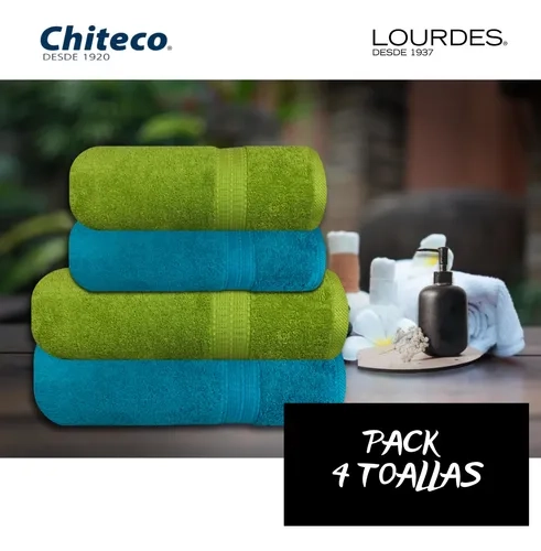 PACK 4 TOALLAS CHITECO 100 ALGOD N 500G BA O MANOS COLORES VERDE PISTACHO Y ESMERALDA - 9