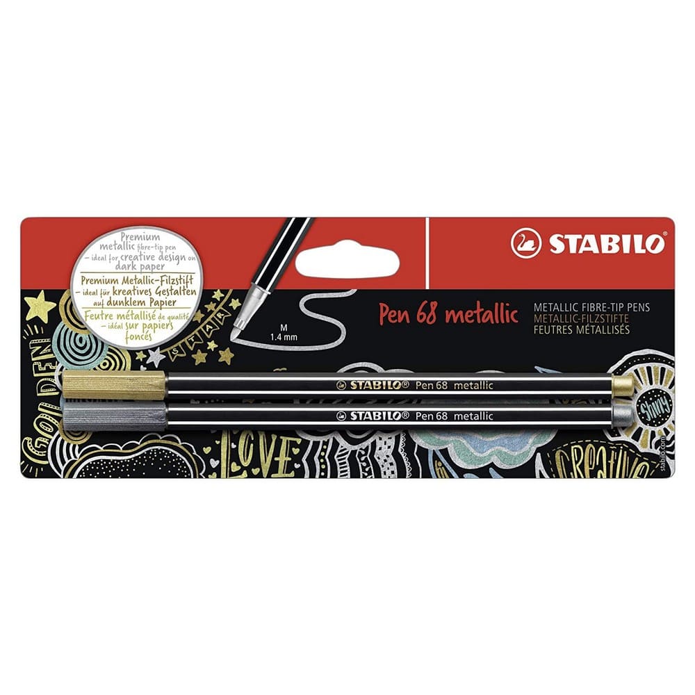 SET DE 2 MARCADORES STABILO PEN 68 METALICOS (ORO Y PLATA) - 1