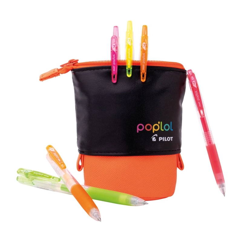 SET 6 LAPICES TINTA GEL NEON 0.7MM POP LOL + ESTUCHE NARANJO PILOT - 1