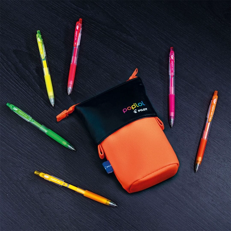 SET 6 LAPICES TINTA GEL NEON 0.7MM POP LOL + ESTUCHE NARANJO PILOT - 2