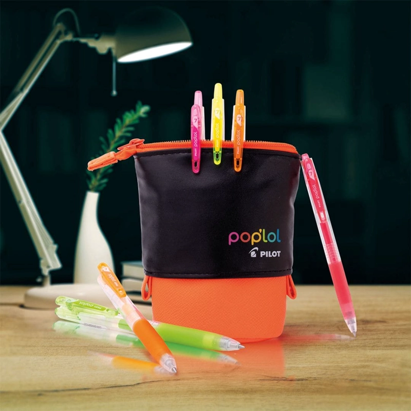 SET 6 LAPICES TINTA GEL NEON 0.7MM POP LOL + ESTUCHE NARANJO PILOT - 3