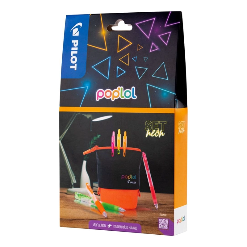 SET 6 LAPICES TINTA GEL NEON 0.7MM POP LOL + ESTUCHE NARANJO PILOT - 4