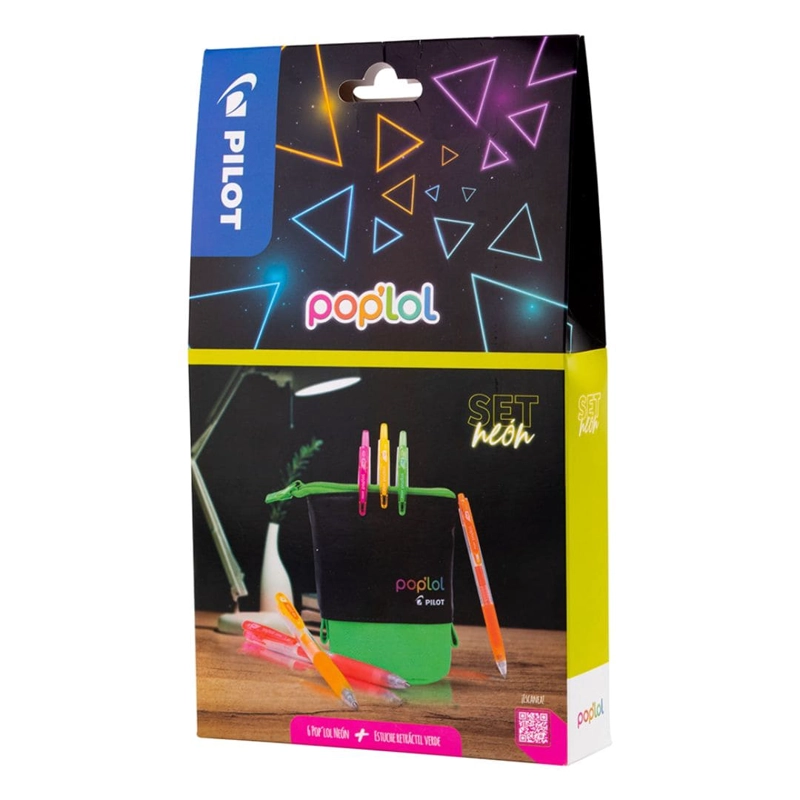 SET 6 LAPICES TINTA GEL NEON 0.7MM POP LOL + ESTUCHE VERDE PILOT - 4