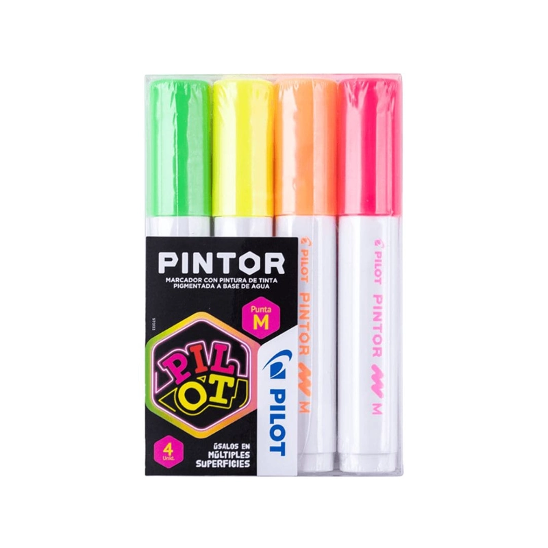 SET PINTOR 4 MARCADORES NEON PUNTA MEDIA PILOT - 1