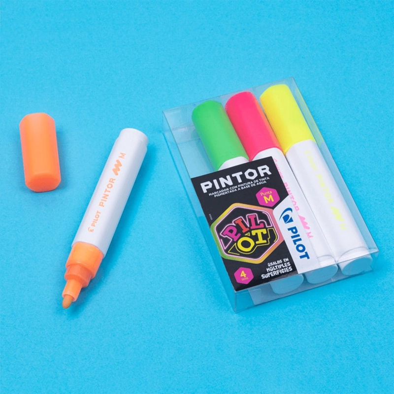SET PINTOR 4 MARCADORES NEON PUNTA MEDIA PILOT - 3