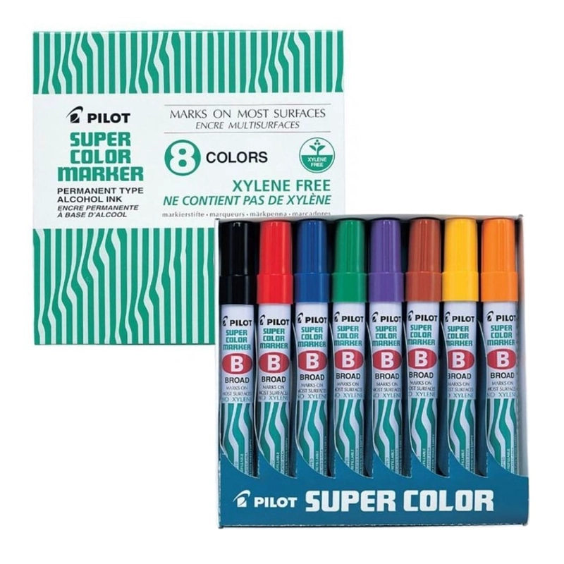SET 8 MARCADORES PERMANENTES PUNTA BISELADA SUPER COLOR MARKER PILOT - 1