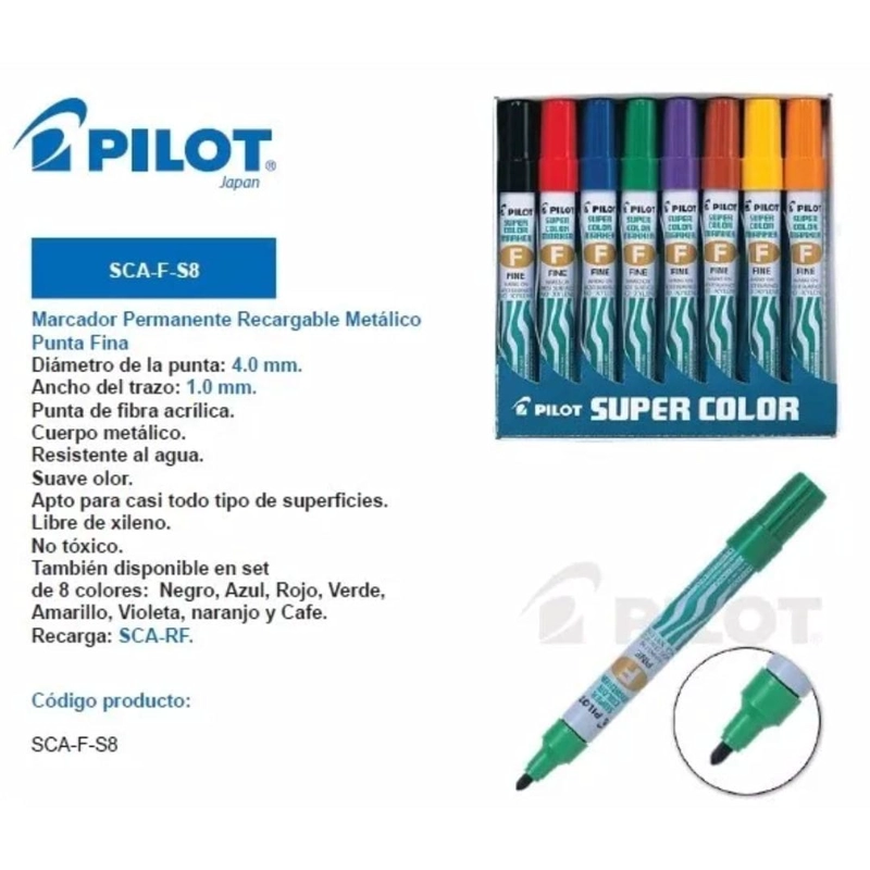 SET 8 MARCADORES PERMANENTES PUNTA REDONDA SUPER COLOR MARKER PILOT - 6