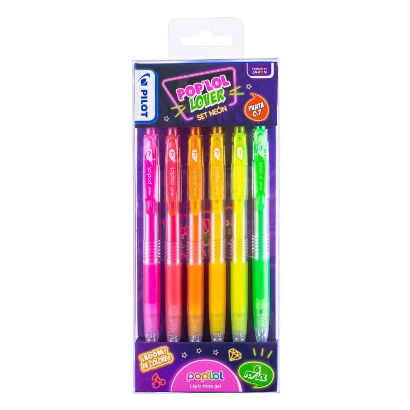 SET 6 LAPICES TINTA GEL NEON 0.7MM POP LOL LOVER PILOT - 1