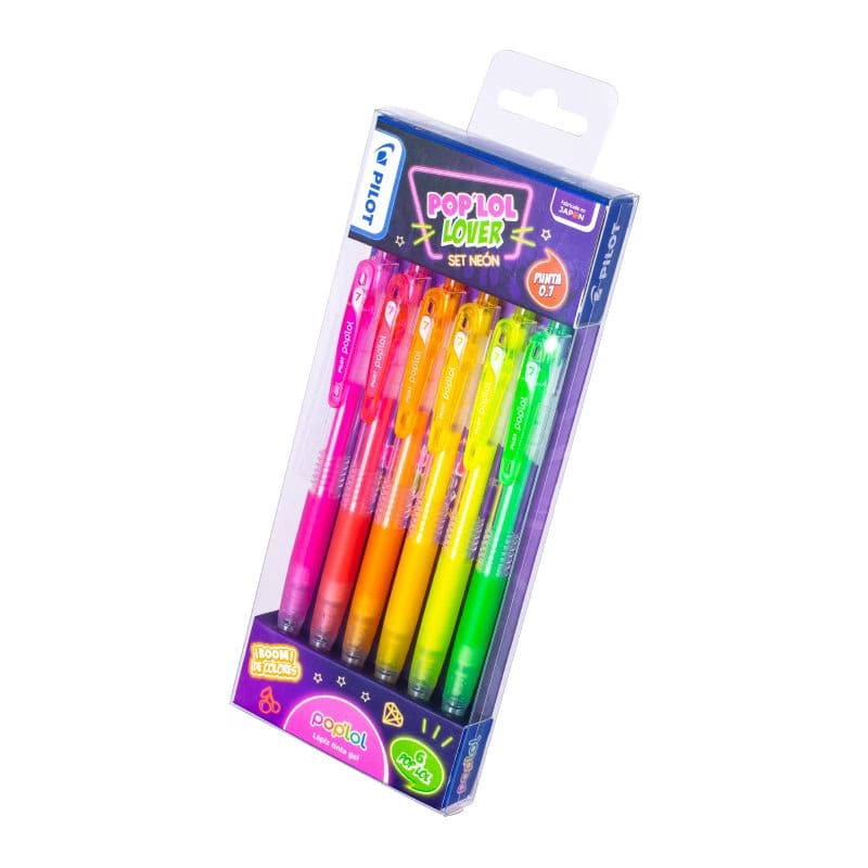 SET 6 LAPICES TINTA GEL NEON 0.7MM POP LOL LOVER PILOT - 3